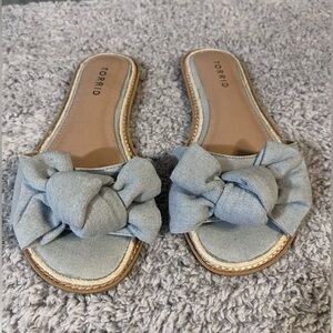 Torrid Denim Slide Sandals Light Blue Womens 9w Wide Open Toe